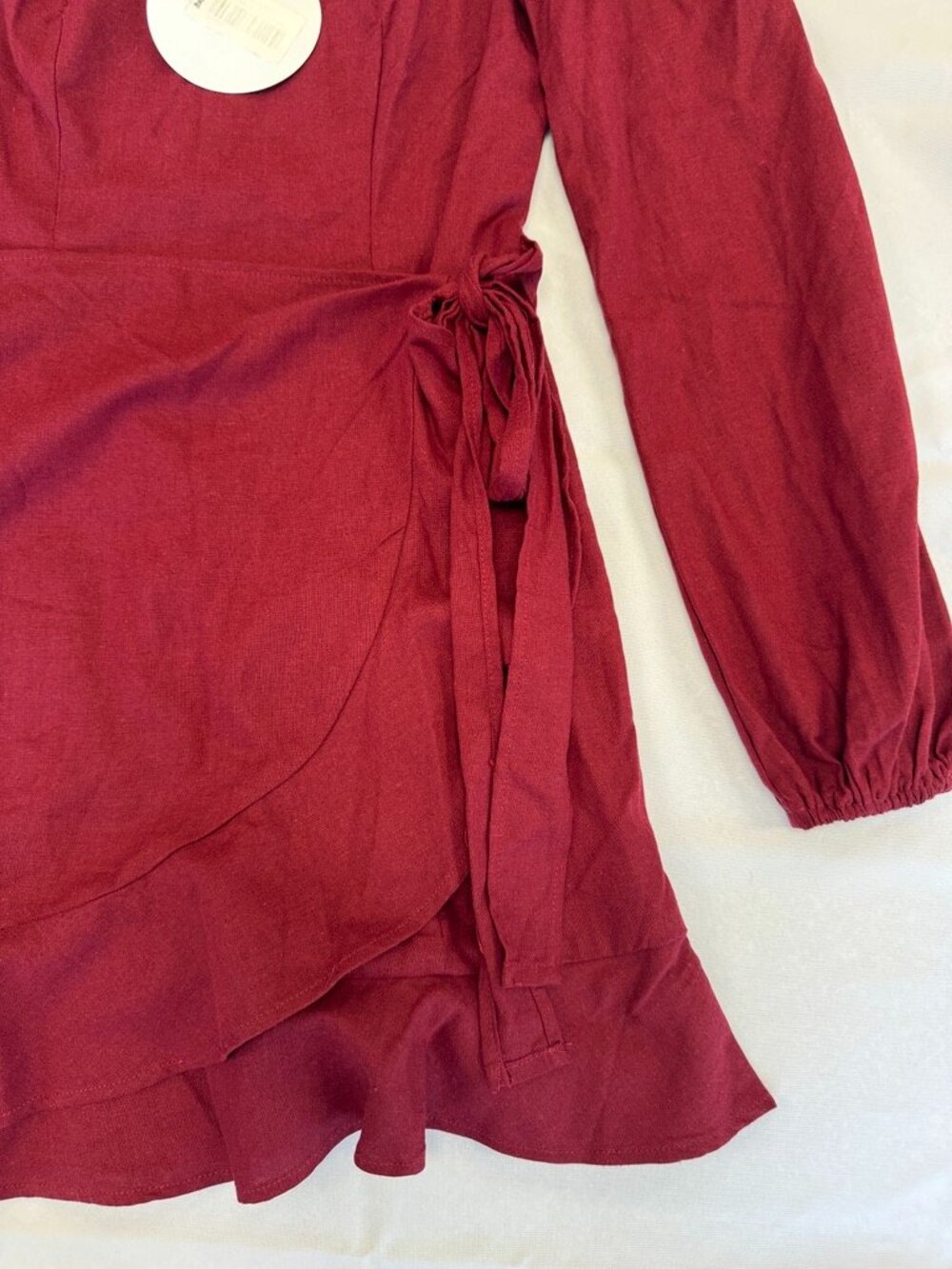 Princess Polly The Villa Mini Dress Burgundy Long Sleeve Ruffle Size 6 - Picture 6 of 14
